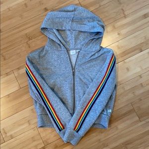 Zip up jacket with rainbow sleeves